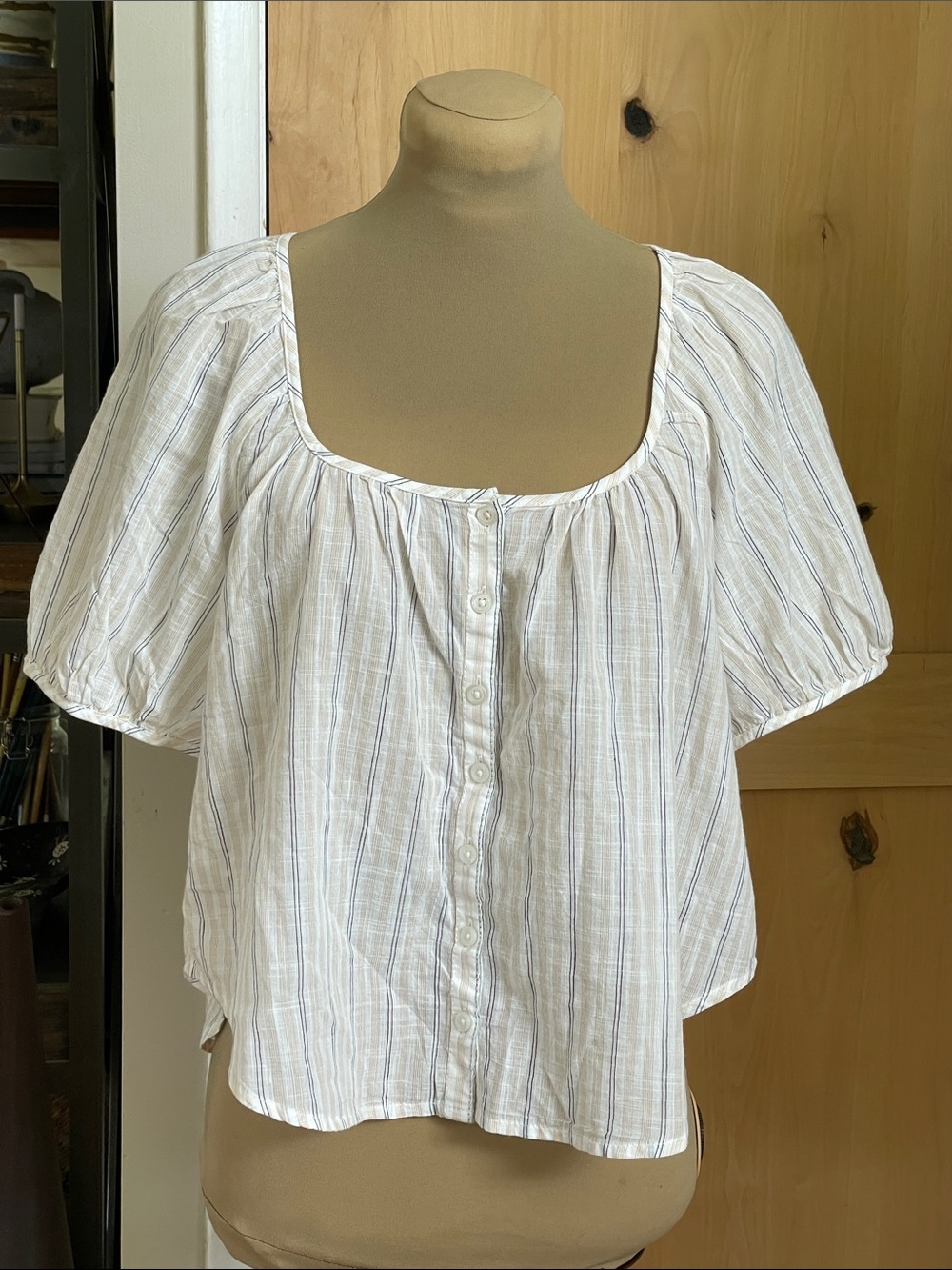 Pilcro Striped Button-Front Peasant Top